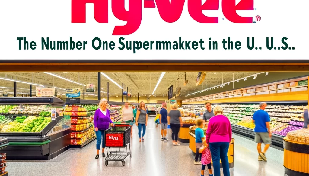 A vibrant and welcoming supermarket interior representing Hy-Vee, the number one supermarket in the U.S. in 2024