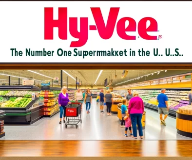 A vibrant and welcoming supermarket interior representing Hy-Vee, the number one supermarket in the U.S. in 2024